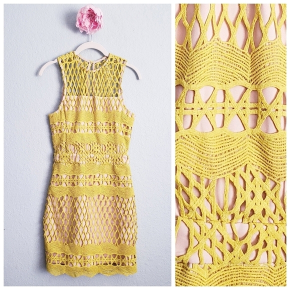 Endless Rose Yellow Guipure Lace Dress - Picture 1 of 10